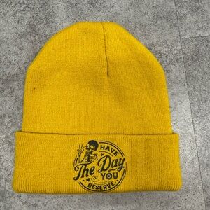 Yellow Beanie with Graphic Design